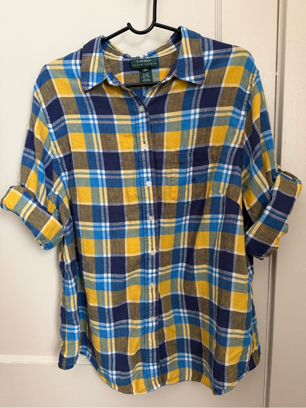 Ralph Lauren Yellow, Blue & Navy Plaid Button-Down Shirt